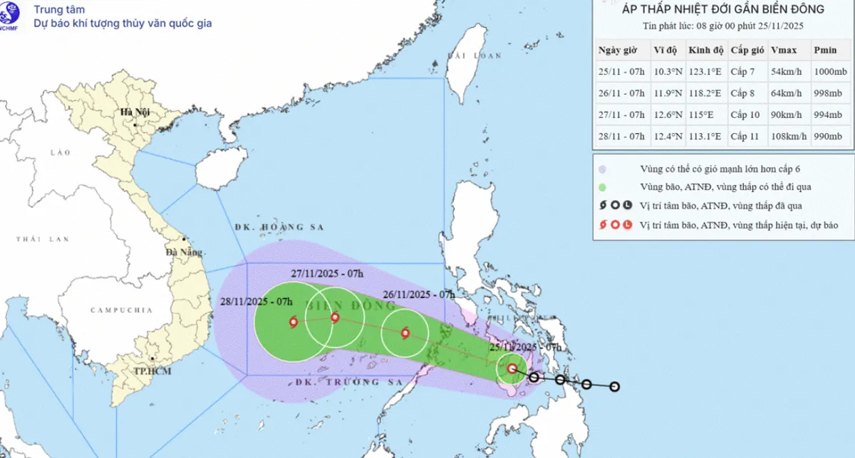 S&aacute;ng sớm 26/11, &aacute;p thấp nhiệt đới đi v&agrave;o Biển Đ&ocirc;ng - Ảnh 1.