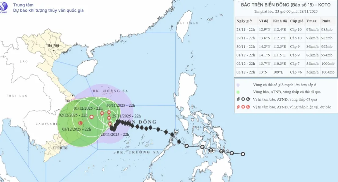 Bão số 15 thay đổi về hướng di chuyển, sóng lớn ngoài khơi từ Gia Lai đến Khánh Hòa - Ảnh 1.