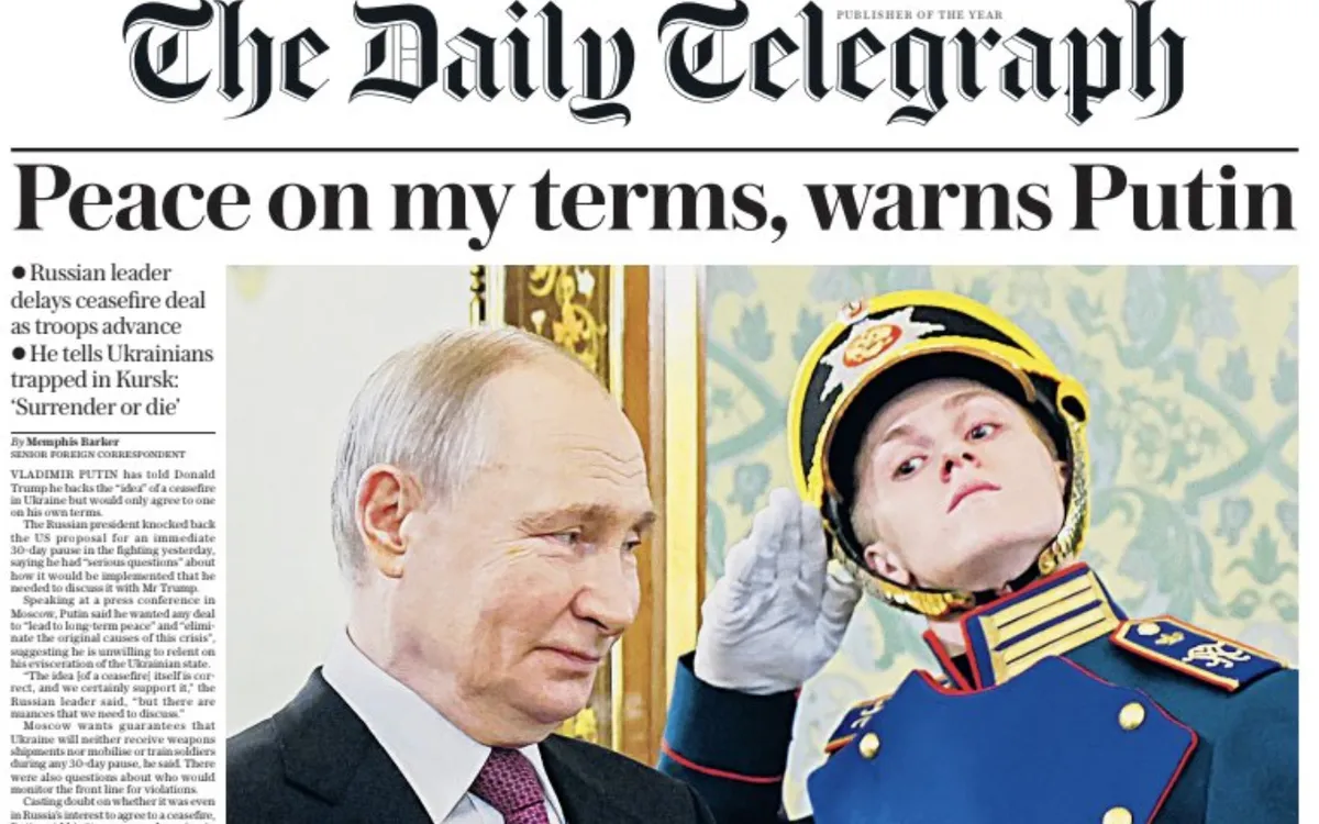 Một bài báo về Tổng thống Putin trên tờ Daily Telegraph (Ảnh: X)
