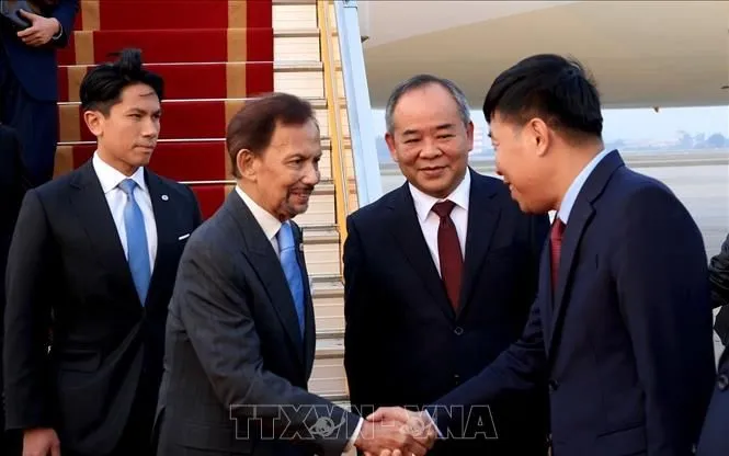 Lễ đón Quốc vương Brunei Darussalam Haji Hassanal Bolkiah tại sân bay quốc tế Nội Bài. Ảnh: Tuấn Anh/TTXVN