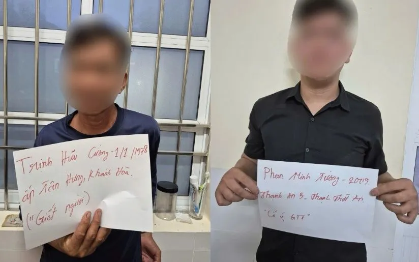 Hai đối tượng Cường và Tường tại cơ quan Công an.