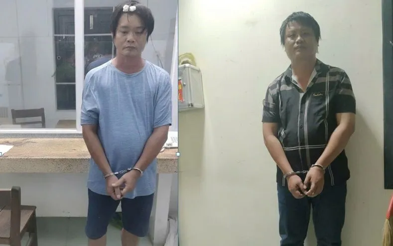 Đối tượng Nguyễn Minh Sang, Nguyễn Minh Trọng bị bắt giữ. Ảnh: Công an Đồng Tháp