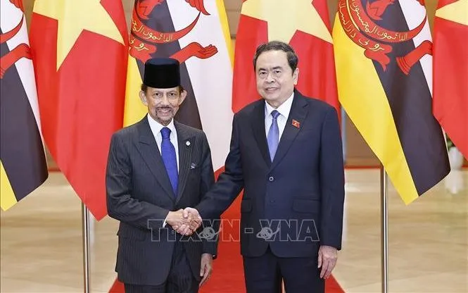 Chủ tịch Quốc hội Trần Thanh Mẫn hội kiến Quốc vương Brunei Darussalam Haji Hassanal Bolkiah. Ảnh: Doãn Tấn/TTXVN