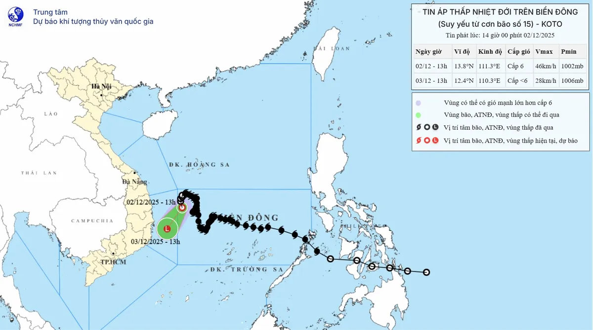 Áp thấp nhiệt đới di chuyển chậm, vùng biển từ Đà Nẵng đến Khánh Hòa có mưa rào và dông rải rác- Ảnh 1. Áp thấp nhiệt đới di chuyển chậm, vùng biển từ Đà Nẵng đến Khánh Hòa có mưa rào và dông rải rác- Ảnh 1.