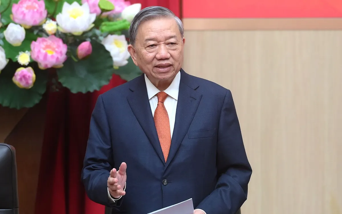 Tổng Bí thư Tô Lâm phát biểu kết luận Hội nghị Đảng ủy Công an Trung ương. Ảnh: Nhân Dân