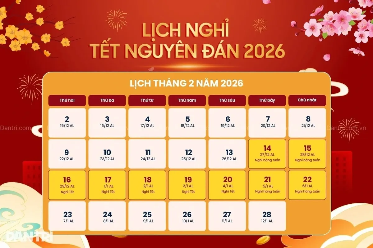 Lịch nghỉ Tết Nguyên đán Bính Ngọ, nghỉ lễ Quốc khánh năm 2026 - Ảnh 1.