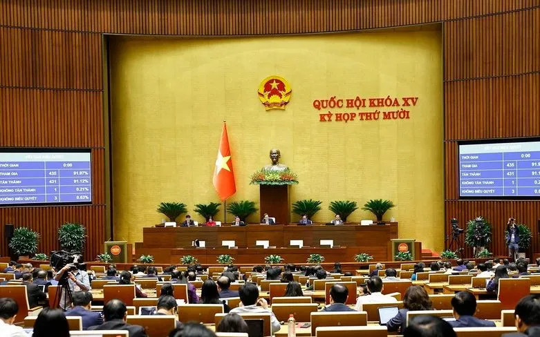 Quốc hội biểu quyết thông qua Nghị quyết của Quốc hội thí điểm một số cơ chế, chính sách đặc thù để thực hiện các dự án lớn, quan trọng trên địa bàn Thủ đô. Ảnh: TTXVN