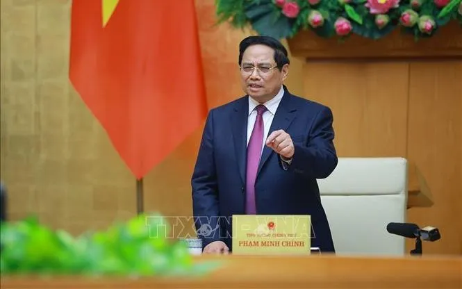 Thủ tướng Phạm Minh Chính kết luận Phiên họp lần thứ 26 của BCĐ chống khai thác hải sản bất hợp pháp. Ảnh: Dương Giang/TTXVN