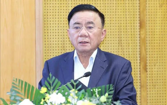 Đồng chí Trần Cẩm Tú, uỷ viên Bộ Chính trị, Thường trực Ban Bí thư phát biểu chỉ đạo hội nghị. Ảnh: Phương Hoa/TTXVN