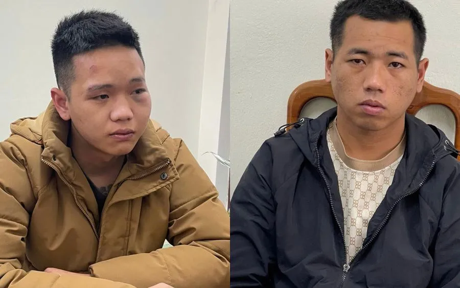 2 đối tượng Hòa (trái) và Thuận tại cơ quan Công an. 