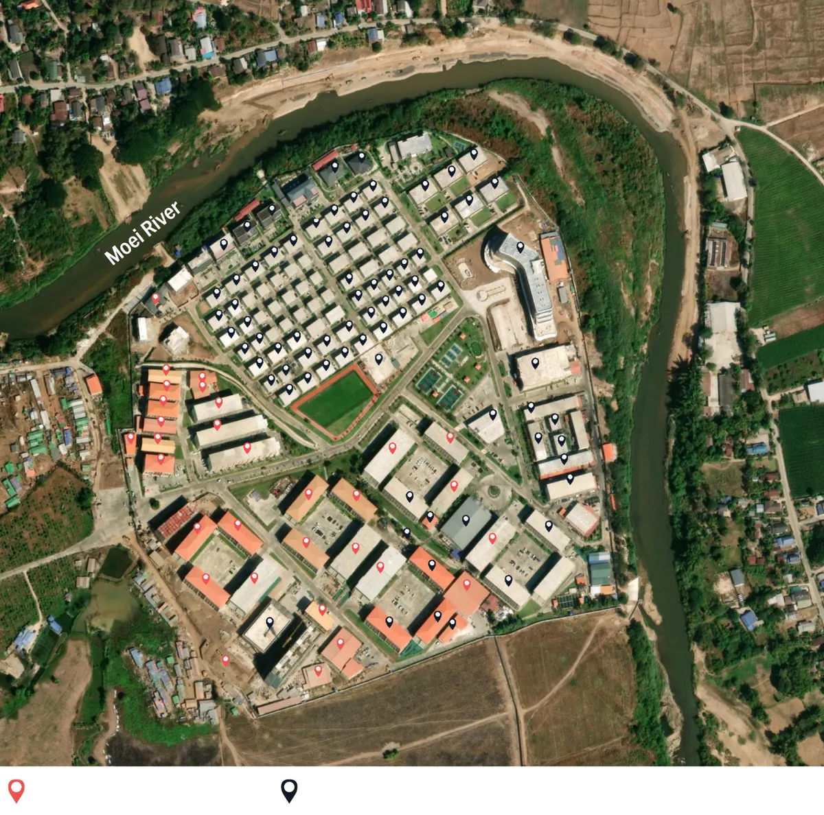 Bức ảnh cho thấy khu KK Park vẫn không bị ảnh hưởng nhiều bất chấp các cuộc truy quét và phá dỡ của chính quyền quân sự Myanmar.