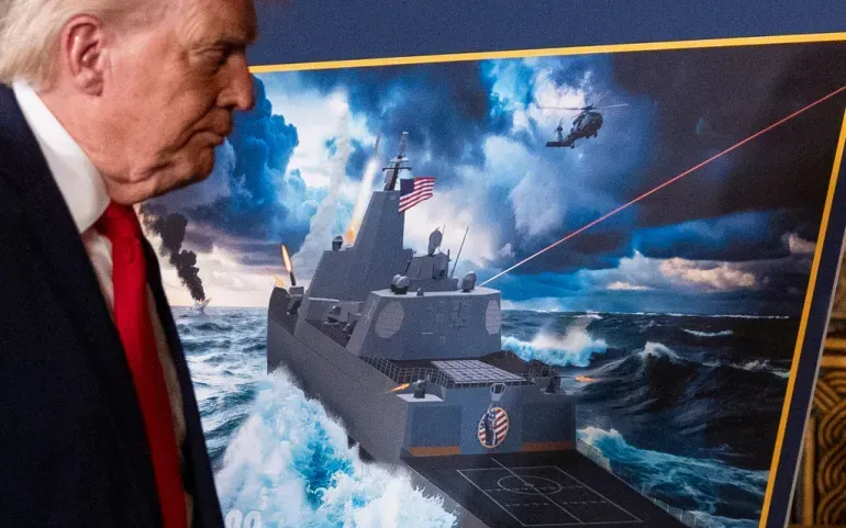 Tổng thống Mỹ Donald Trump công bố kế hoạch phát triển thiết giáp hạm mới mang tên ông, ngày 22/12/2025 (Ảnh: AP)