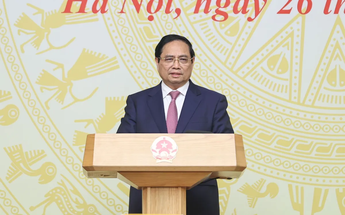 Thủ tướng Phạm Minh Chính phát biểu tại buổi gặp mặt, biểu dương các học sinh đoạt giải tại các kỳ thi quốc tế năm 2025 - Ảnh: VGP/Nhật Bắc