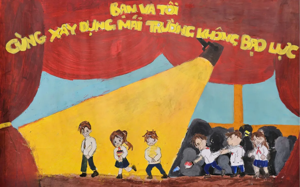 Tranh vẽ kêu gọi xây dựng trường học không bạo lực của học sinh Trường THCS Võ Trường Toản (TP Hồ Chí Minh)