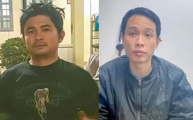 Các bị can Lê Quyết Tiến và Vũ Đức Việt tại cơ quan Công an. 