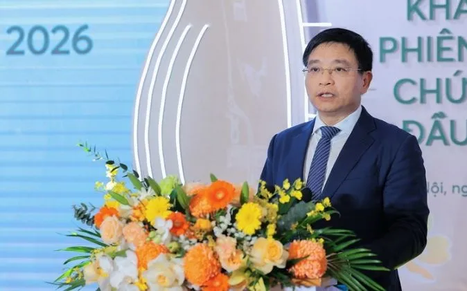 Ông Nguyễn Văn Thắng, Ủy viên Trung ương Đảng, Bí thư Đảng ủy, Bộ trưởng Bộ Tài chính phát biểu tại buổi lễ. (Ảnh: Lê Đông/TTXVN)
