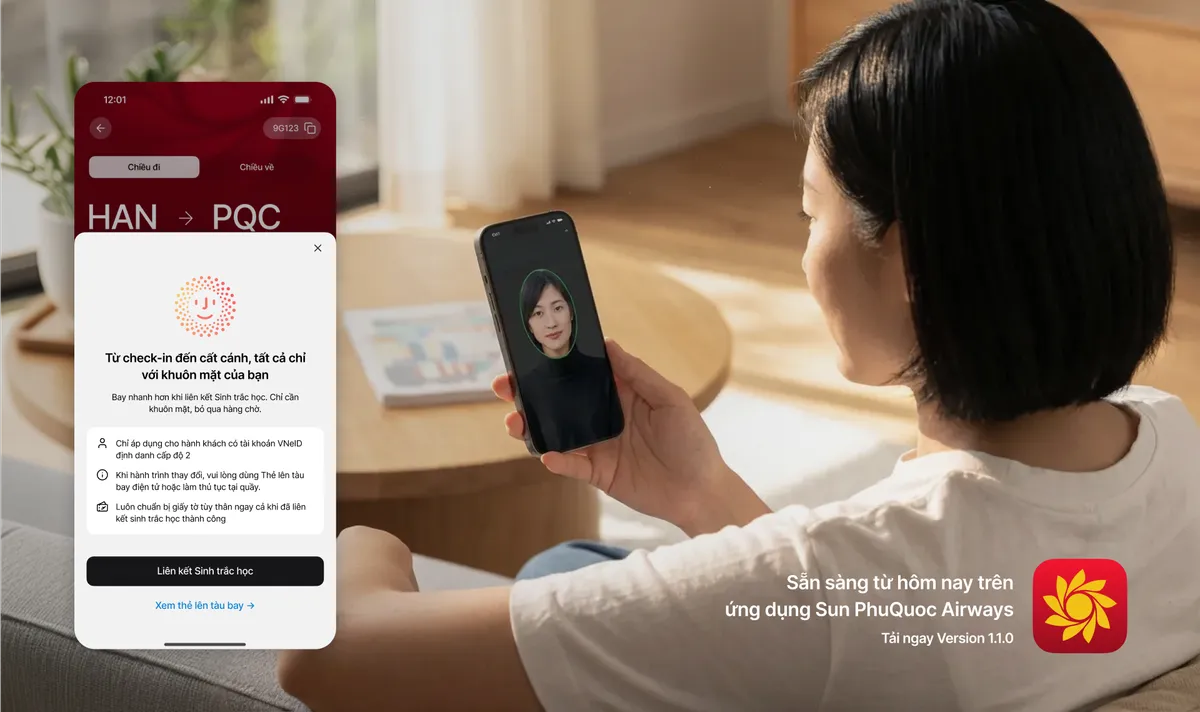 Hãng hàng không Sun PhuQuoc Airways rút ngắn hành trình tại sân bay bằng thủ tục trực tuyến với sinh trắc học - Ảnh 1.