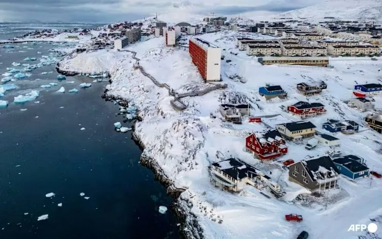 Các tòa nhà phủ tuyết tại Nuuk, Greenland, ngày 7/3/2025 (Ảnh: AFP)