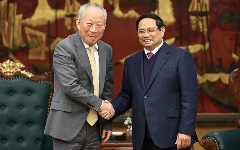 Thủ tướng Phạm Minh Chính tiếp ông Nghiêm Giới Hòa, người sáng lập Tập đoàn xây dựng Thái Bình Dương - Ảnh: VGP