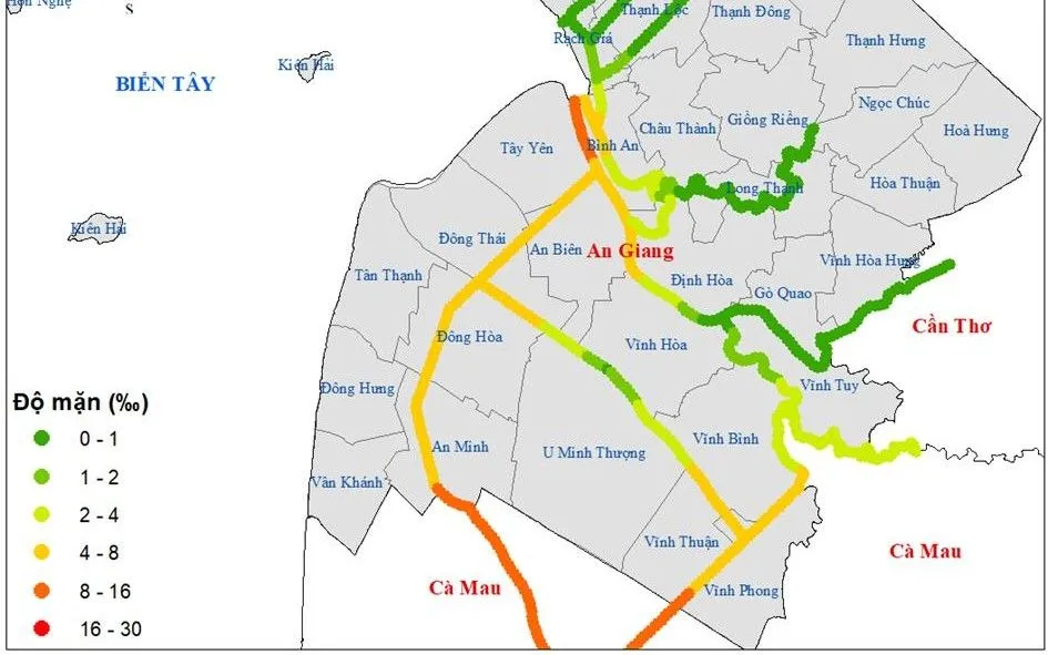 Bản đồ độ mặn cao nhất ngày từ 12 - 18/1