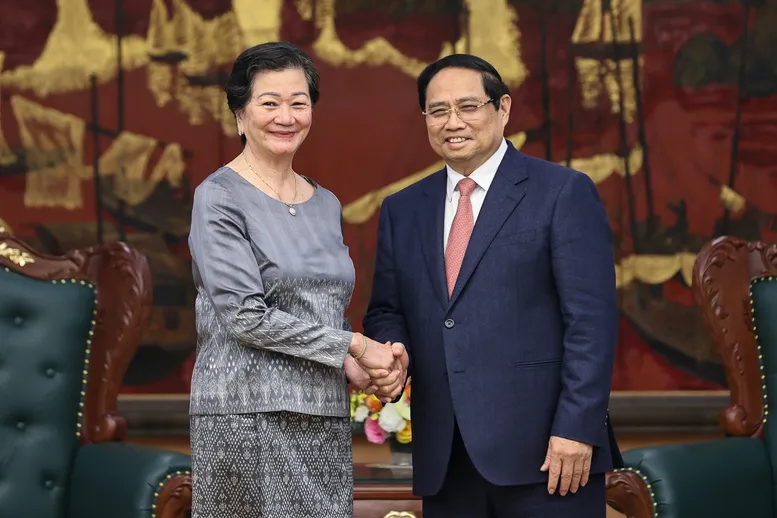 Thủ tướng Phạm Minh Ch&iacute;nh tiếp Đại sứ Campuchia Chea Kimtha - Ảnh 1.