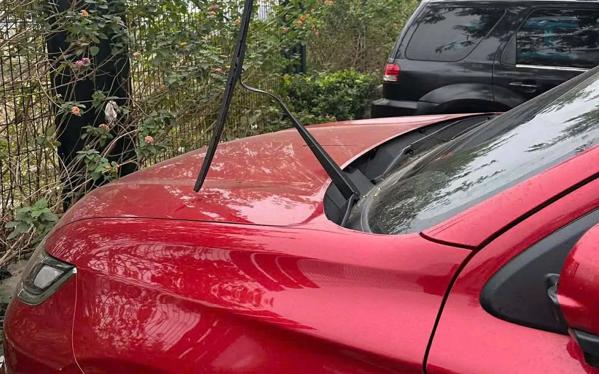 Nhiều ô tô của cư dân bị bẻ cần gạt mưa. Ảnh: Người dân cung cấp.
