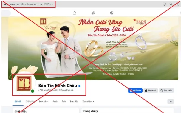 Trang Facebook giả mạo thương hiệu Bảo Tín Minh Châu