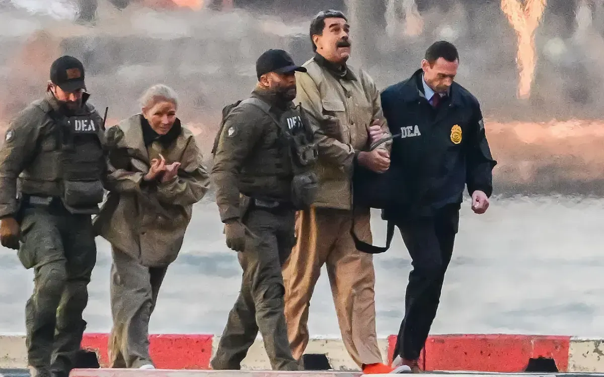 Lực lượng đặc nhiệm Mỹ áp giải vợ chồng ông Maduro đến tòa án tại New York, ngày 5/1/2025 (Ảnh: CNP/Shutterstock)