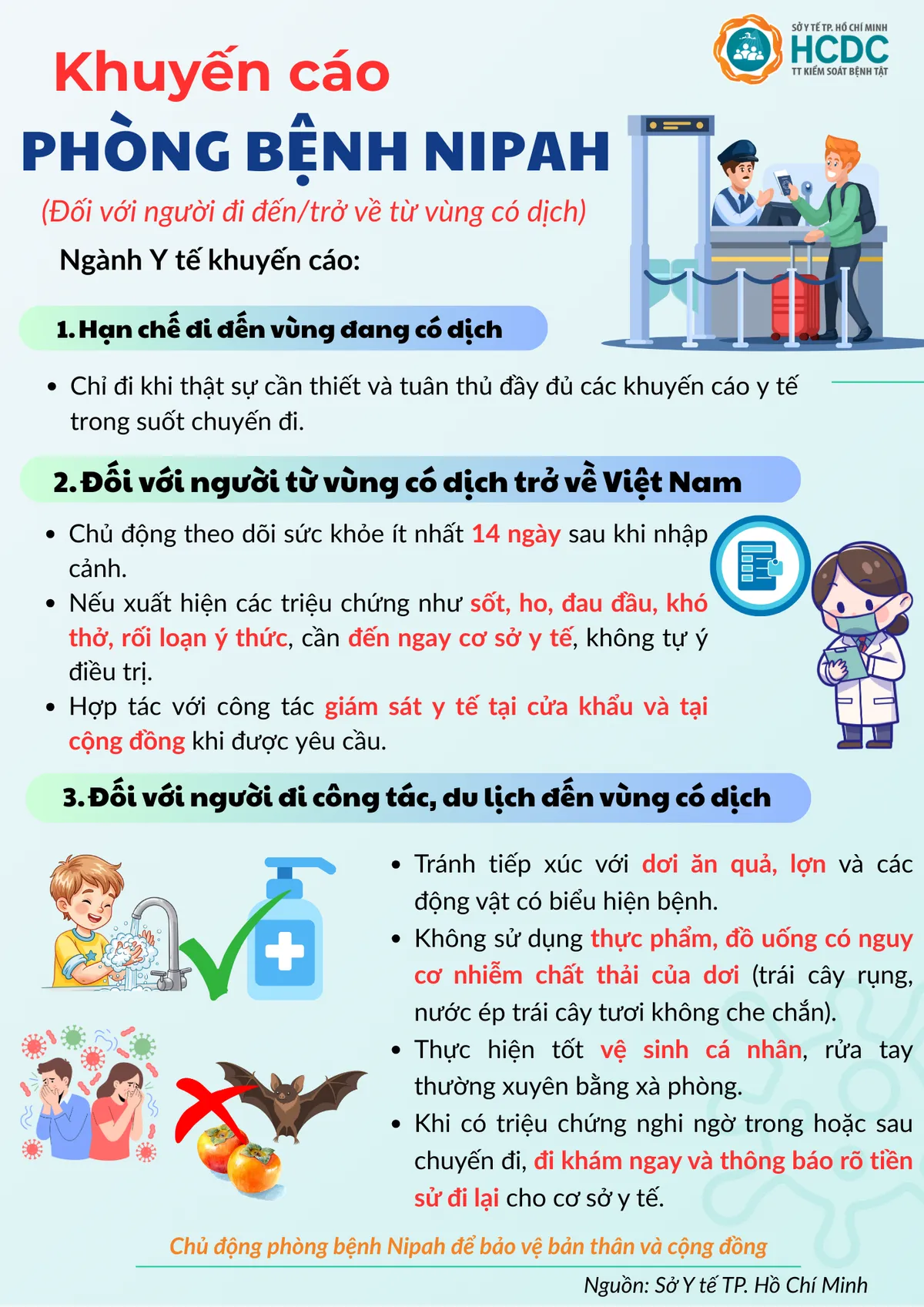 Infographic: Khuyến c&aacute;o ph&ograve;ng bệnh do virus Nipah với người đến v&agrave; trở về từ v&ugrave;ng dịch- Ảnh 1.