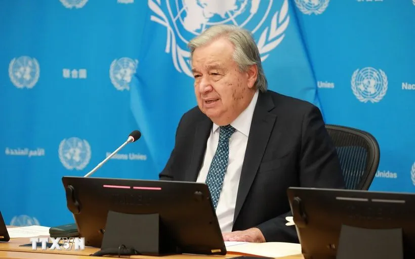 Tổng Thư ký Liên hợp quốc Antonio Guterres phát biểu trong một cuộc họp báo tại New York, Mỹ. (Ảnh: THX/TTXVN)