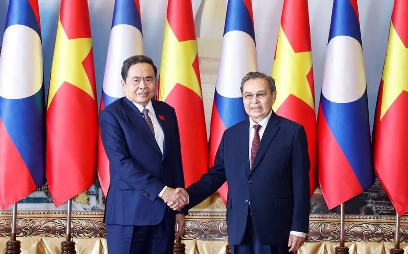 Chủ tịch Quốc hội Trần Thanh Mẫn gặp Chủ tịch Quốc hội Lào Saysomphone Phomvihane.