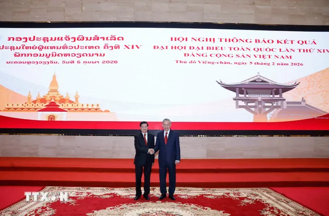 Tổng B&iacute; thư T&ocirc; L&acirc;m th&ocirc;ng b&aacute;o kết quả Đại hội XIV của Đảng Cộng sản Việt Nam tại L&agrave;o - Ảnh 1.