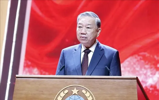 Tổng Bí thư Tô Lâm phát biểu tại Lễ kỷ niệm. Ảnh: Thống Nhất/TTXVN