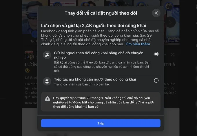 Facebook tự động chuyển nhiều tài khoản tại Việt Nam sang chế độ chuyên nghiệp- Ảnh 1. Facebook tự động chuyển nhiều tài khoản tại Việt Nam sang chế độ chuyên nghiệp- Ảnh 1.