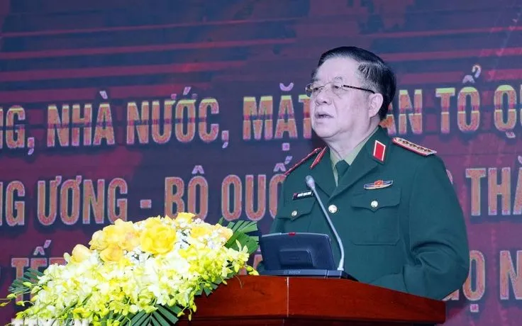Đại tướng Nguyễn Trọng Nghĩa, Ủy viên Bộ Chính trị, Bí thư Trung ương Đảng, Chủ nhiệm Tổng cục Chính trị Quân đội nhân dân Việt Nam phát biểu. Ảnh: TTXVN