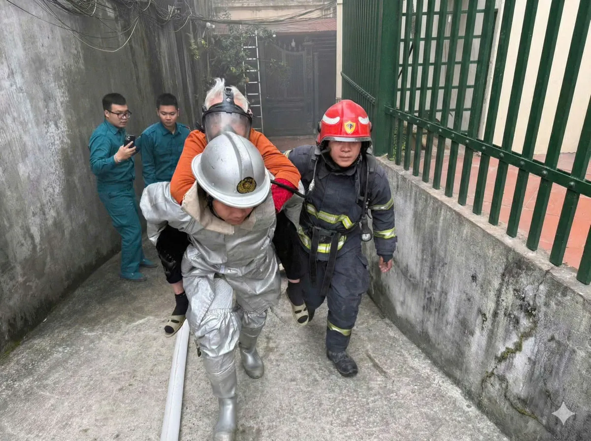 Cháy nhà trên đường Âu Cơ, kịp thời cứu cụ bà và cháu nhỏ mắc kẹt tầng 2 - Ảnh 1.