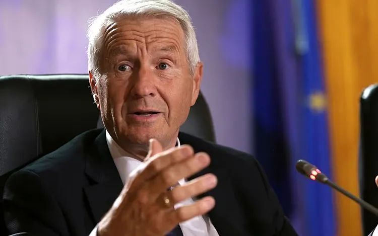 Ông Thorbjorn Jagland phát biểu trong một cuộc họp báo ở Nicosia, ngày 19/5/2017 (Ảnh: AP)