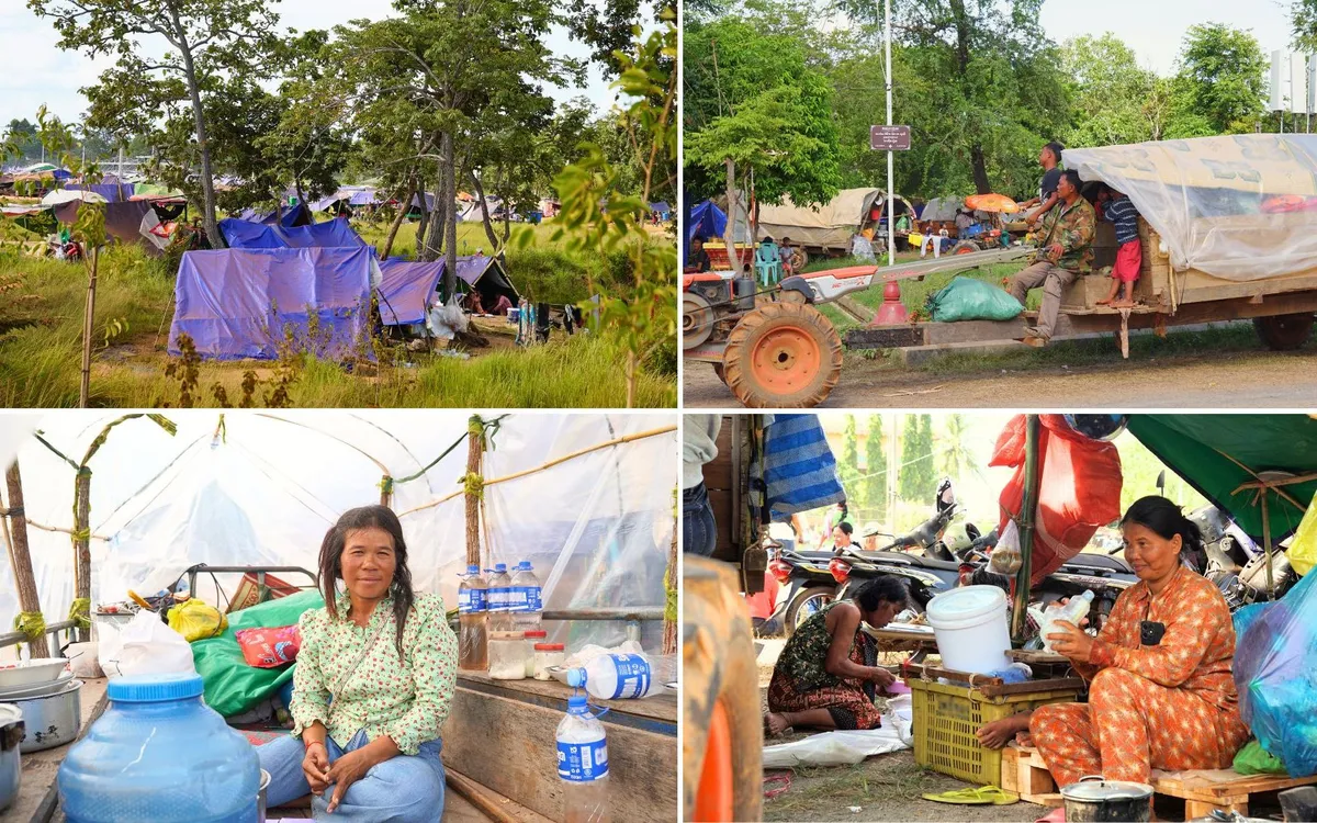 Người dân Campuchia đi sơ tán sống trong các lều tạm bợ ở Preah Vihear và Siem Reap, Campuchia, gần biên giới với Thái Lan (Ảnh: WHO)