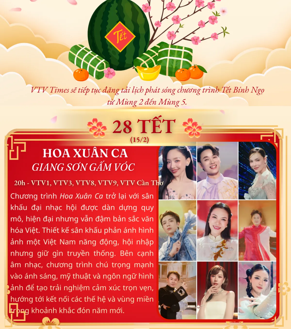 Lịch phát sóng chương trình đặc sắc Tết Bính Ngọ trên VTV từ 28 Tết đến Mùng 1- Ảnh 1. Lịch phát sóng chương trình đặc sắc Tết Bính Ngọ trên VTV từ 28 Tết đến Mùng 1- Ảnh 1.