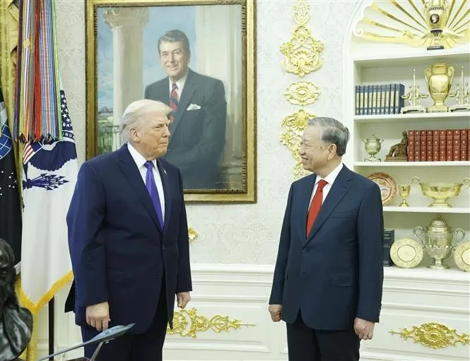 Tổng Bí thư Tô Lâm gặp với Tổng thống Hoa Kỳ Donald Trump tại Nhà Trắng - Ảnh 2.