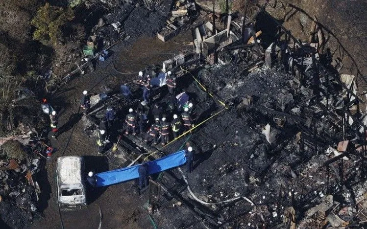 Hiện trường vụ cháy ở thị trấn Mutsuzawa, tỉnh Chiba, phía Đông thủ đô Tokyo, Nhật Bản (Ảnh: Kyodo)