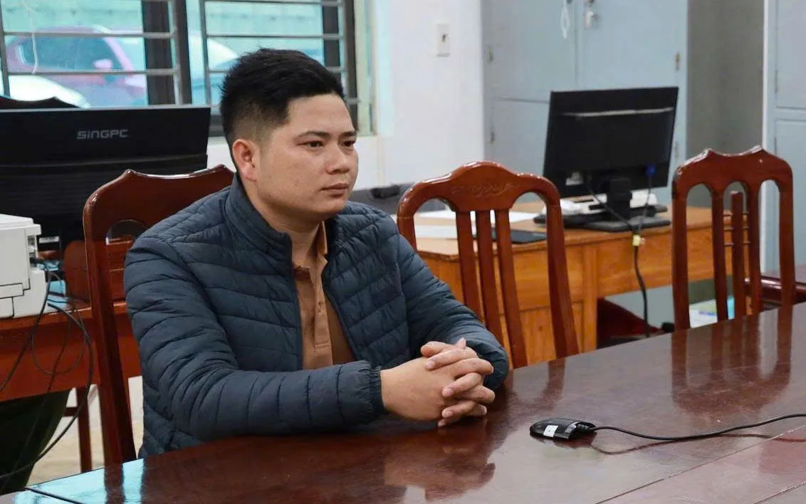 Triệu Văn Nội tại cơ quan công an (Ảnh: Công an cung cấp).