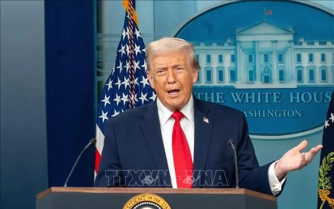 Tổng thống Mỹ Donald Trump phát biểu tại Nhà Trắng. Ảnh: THX/TTXVN