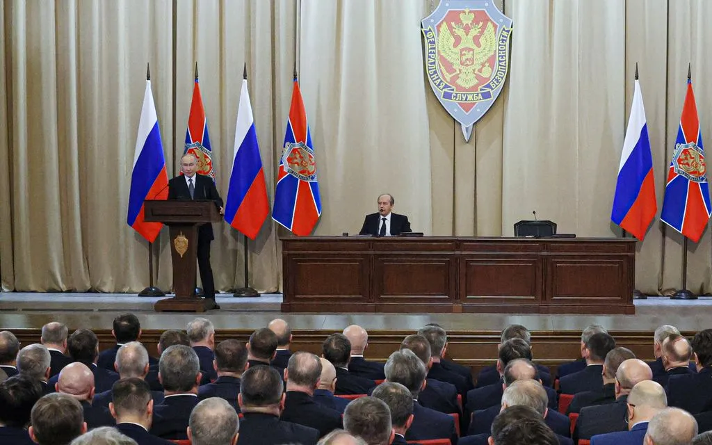 Tổng thống Nga Vladimir Putin phát biểu tại cuộc họp của Cơ quan An ninh Liên bang Nga ở Moscow, ngày 24/2/2026. (Ảnh: AP)