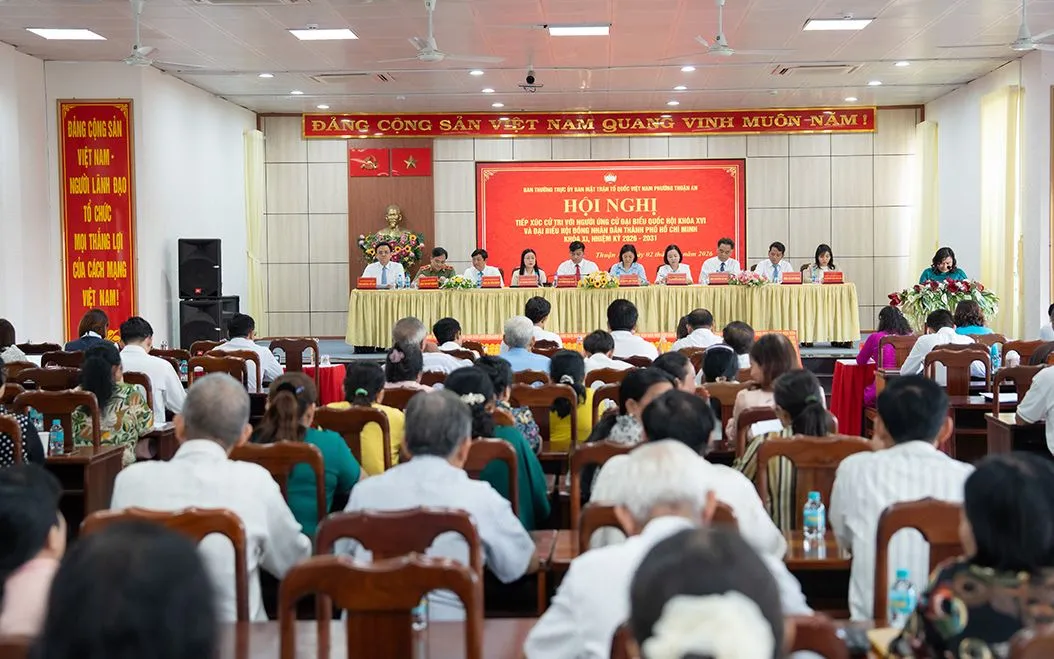 Hội nghị tiếp xúc giữa cử tri phường Thuận An sáng 2/3/2026. Ảnh: Phương Chi