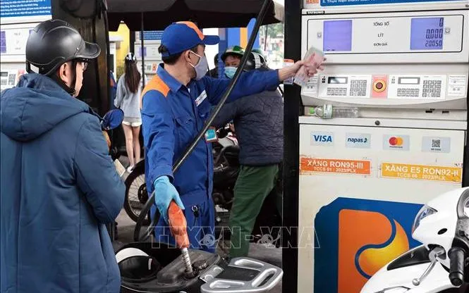 Khách hàng mua bán xăng, dầu tại một điểm kinh doanh xăng dầu của Petrolimex trên địa bàn Hà Nội. Ảnh: Trần Việt/TTXVN