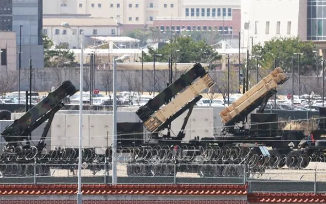 Hệ thống phòng không Patriot tại căn cứ Humphreys của Mỹ ở Hàn Quốc (Ảnh: Yonhap/TTXVN)