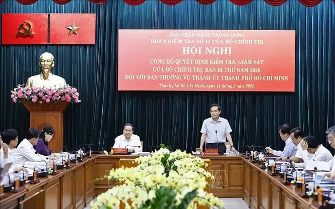 Đồng chí Trần Lưu Quang, Uỷ viên Bộ Chính trị, Bí thư Thành uỷ TP Hồ Chí Minh phát biểu ý kiến. Ảnh: Doãn Tấn/TTXVN