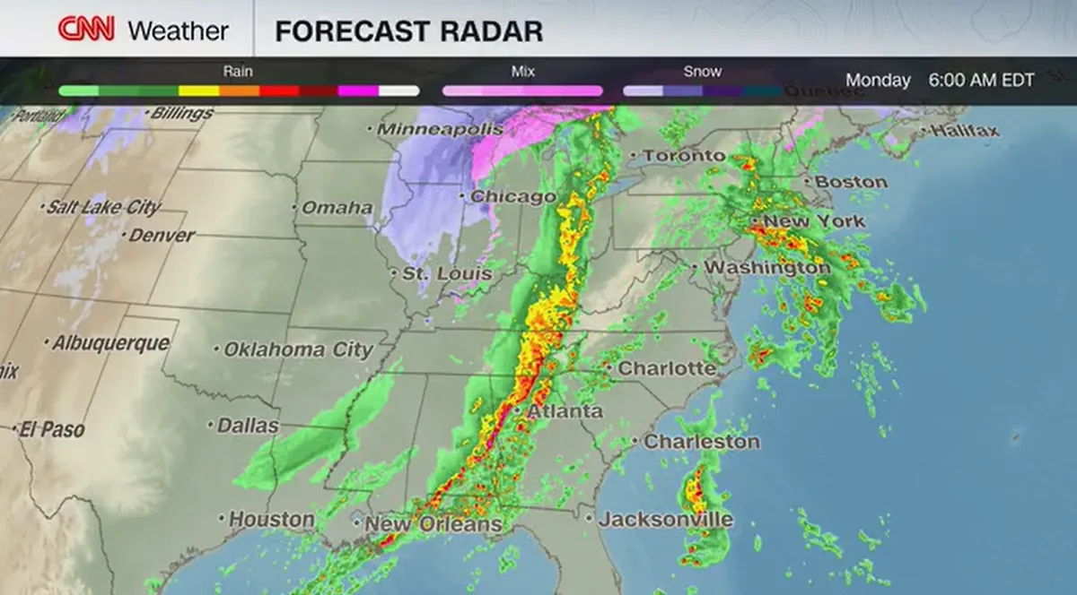 B&atilde;o lớn qu&eacute;t qua miền Đ&ocirc;ng nước Mỹ, cảnh b&aacute;o lốc xo&aacute;y v&agrave; b&atilde;o tuyết diện rộng- Ảnh 1.