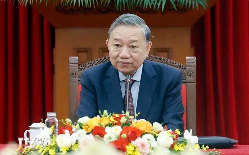 Tổng Bí thư Tô Lâm phát biểu tại buổi tiếp Bộ trưởng các Bộ Ngoại giao, Quốc phòng và Công an Trung Quốc. (Ảnh: Thống Nhất/TTXVN)